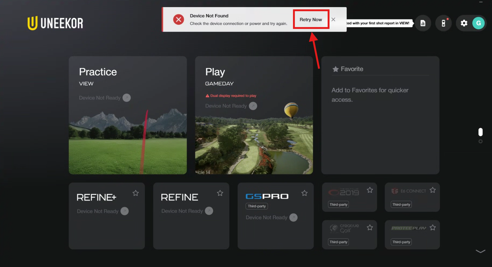 Uneekor shows "Device Not Found"